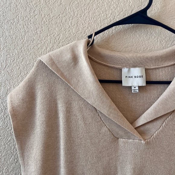 Pink Rose Cream V-Neck Sweater Top with Texture and Color NOWT - Picture 2 of 9